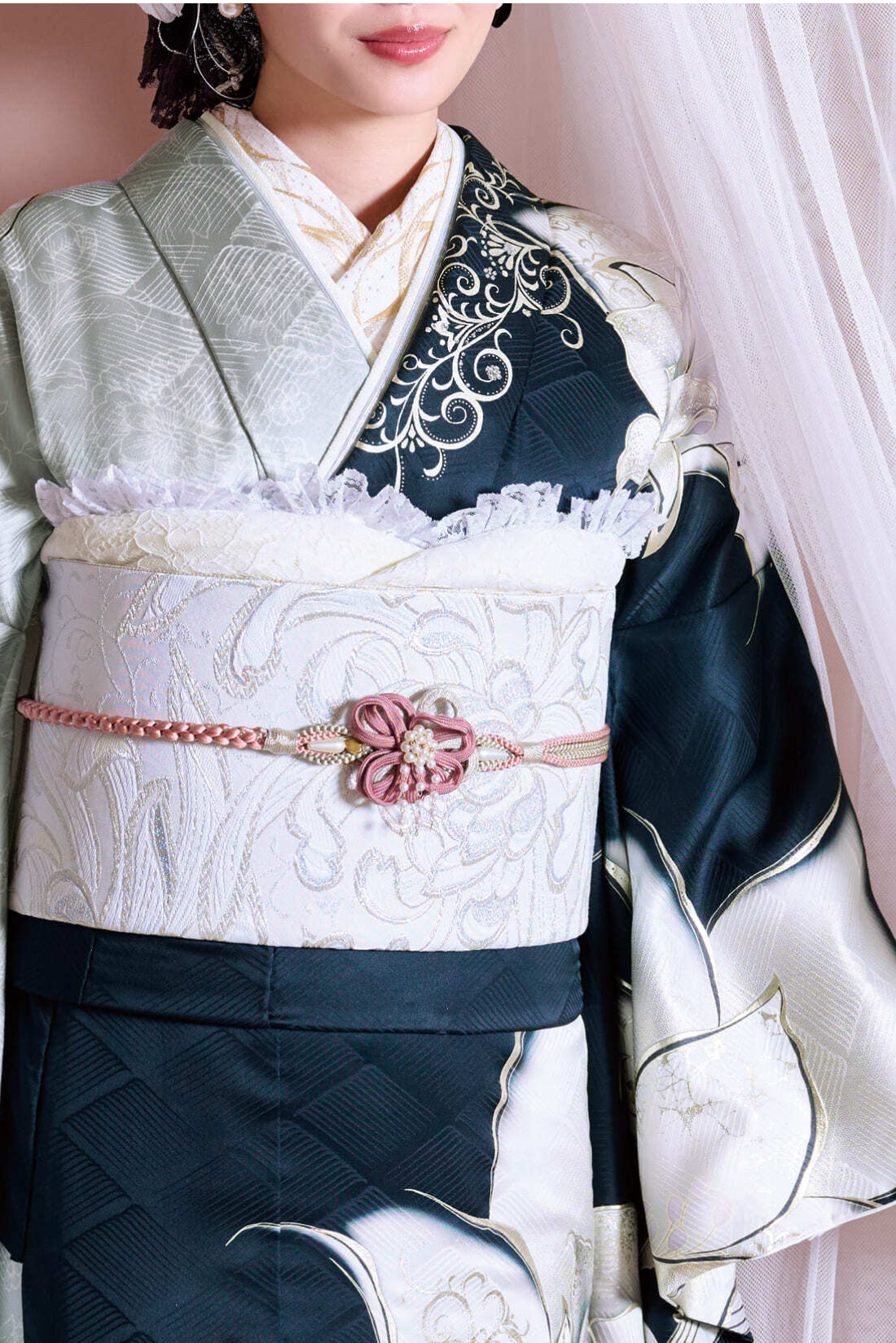 グレー×紺振袖f27-2