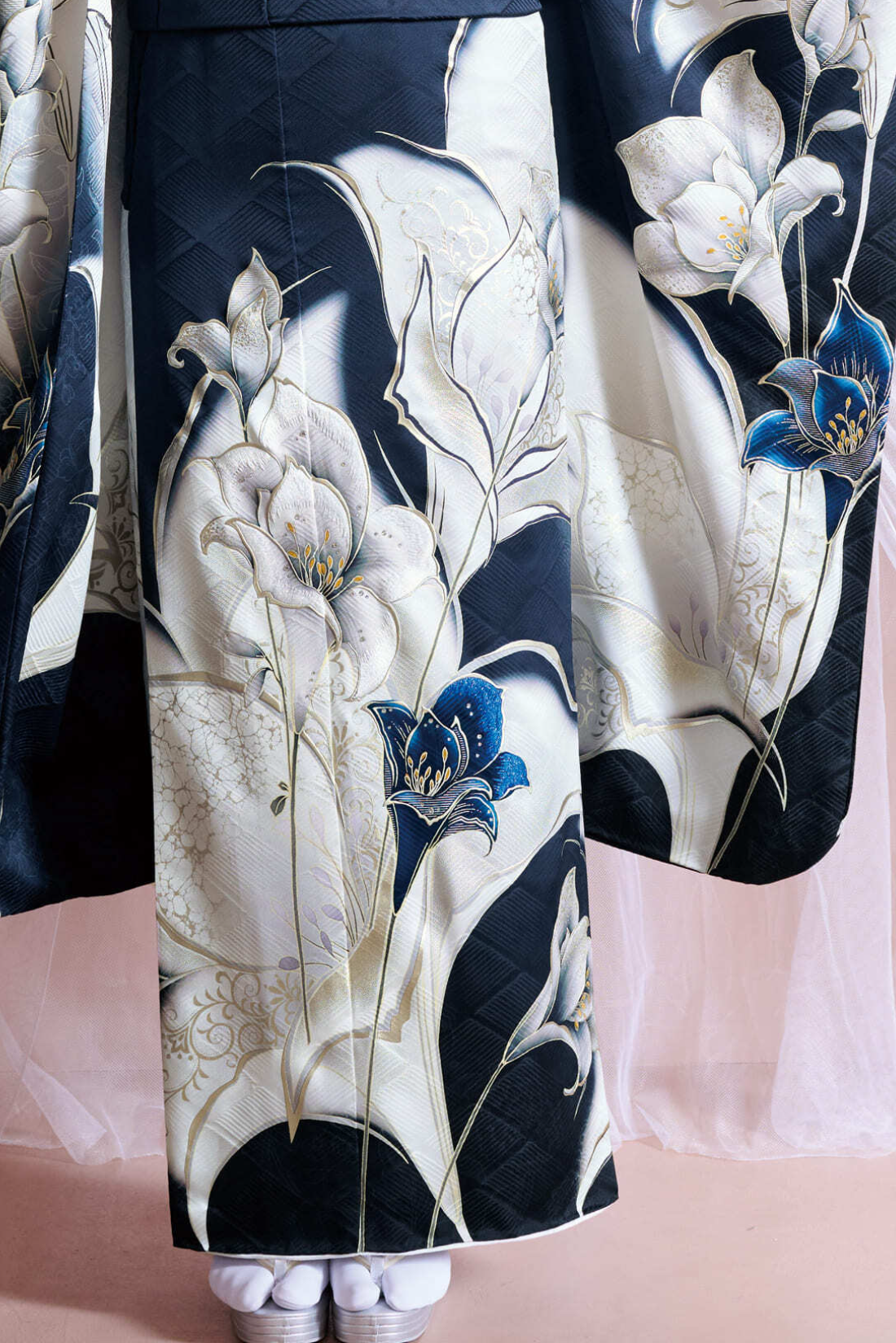 グレー×紺振袖f27-3