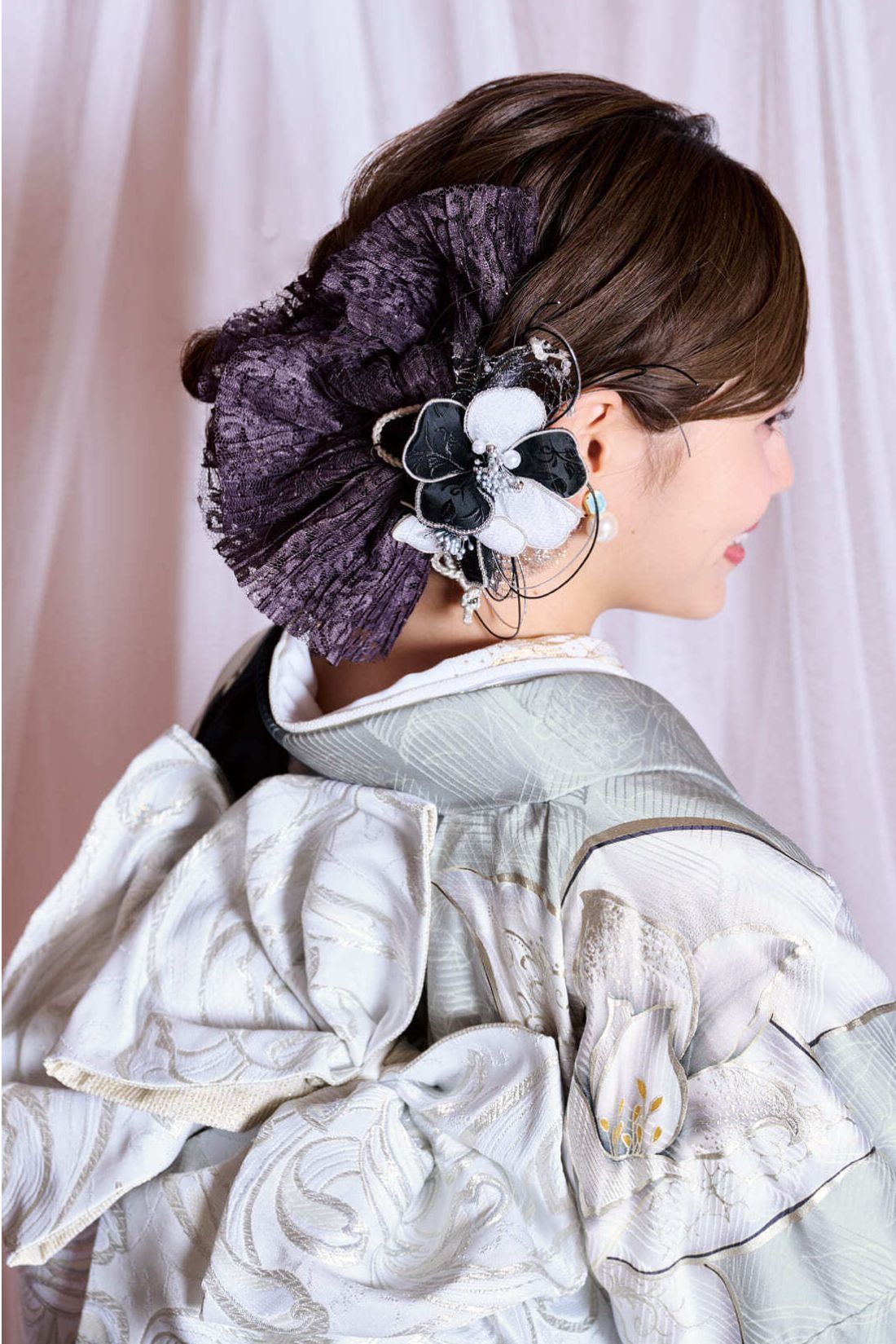 グレー×紺振袖f27-4